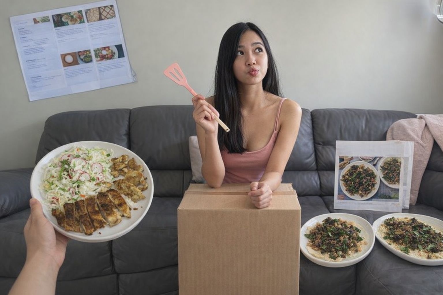 En kvinna planerar sina måltider med Linas Matkasse för en aktiv livsstil.